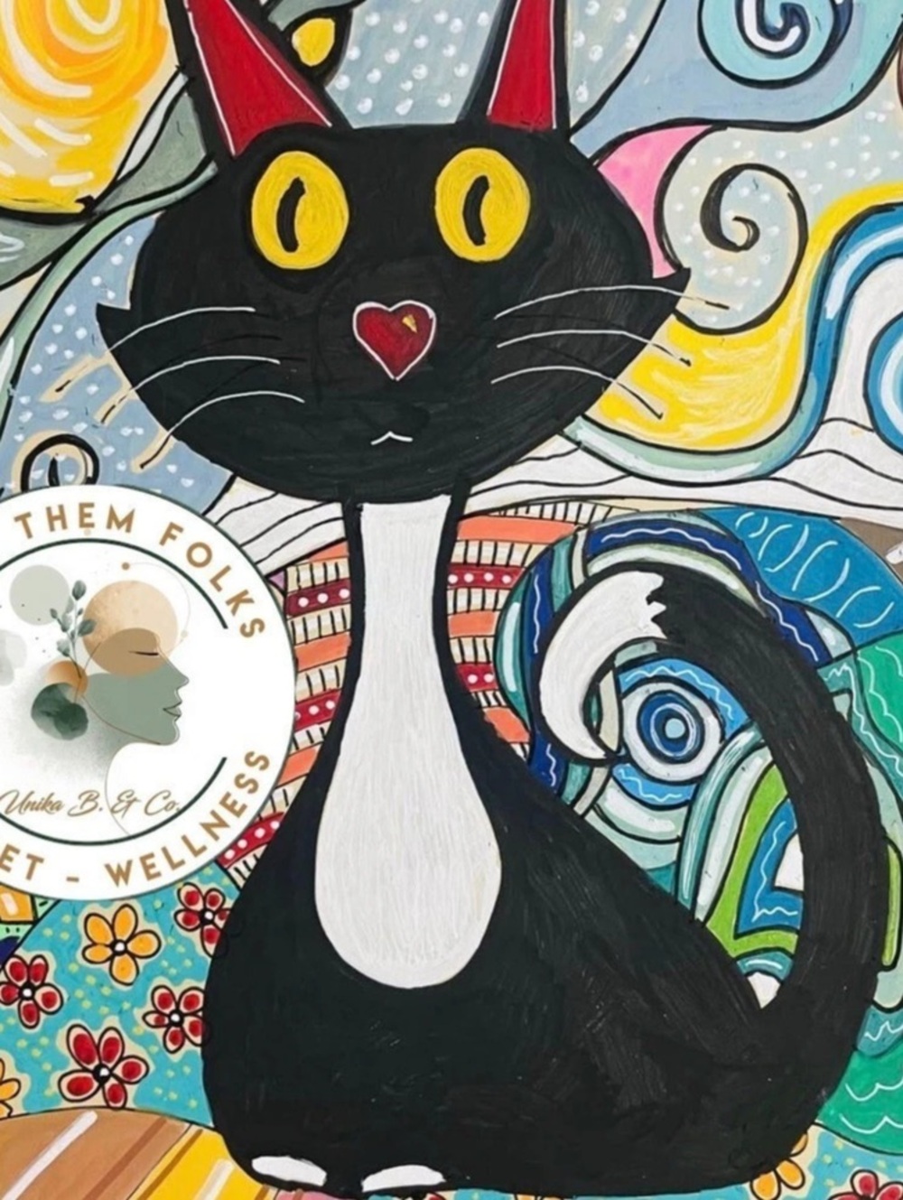 Unika B. & Co. Abstract Cat Artwork Print in Black & Multicolor